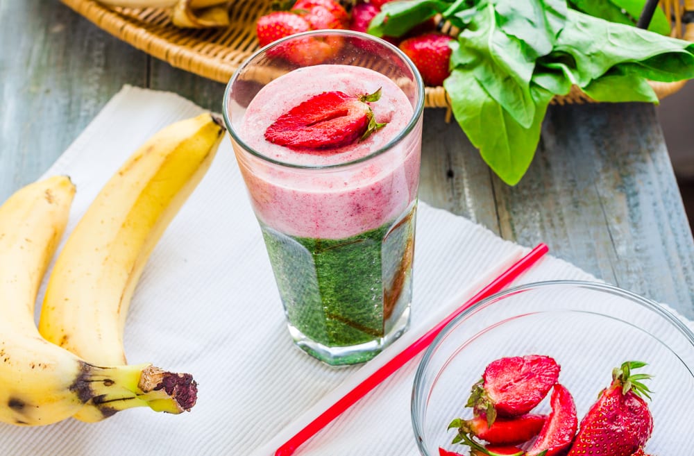 shake, protein, proteinshake, banan, jordgubbe, spenat, smoothie, recept