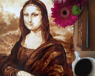 måla med kaffe, Mona Lisa, Leonardo da Vinci, tolkning av Mona Lisa, parafras, kaffemålning