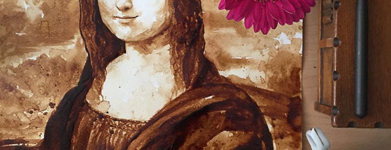 måla med kaffe, Mona Lisa, Leonardo da Vinci, tolkning av Mona Lisa, parafras, kaffemålning