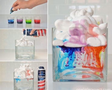 experiment, experiment för barn, barn, familj, skola, fritids, förskola, aktiviteter, lära sig, kunskap, naturkunskap, experimentera, prova nya saker, utforska, stimulera barns lärande, nyfikenhet, uppmuntra barns nyfikenhet, pyssel, pyssla, pysseltips, regnoväder i ett glas, regnmoln i ett glas, rakkräm, karamellfärg, experiment med rakkräm, experiment med karamellfärg