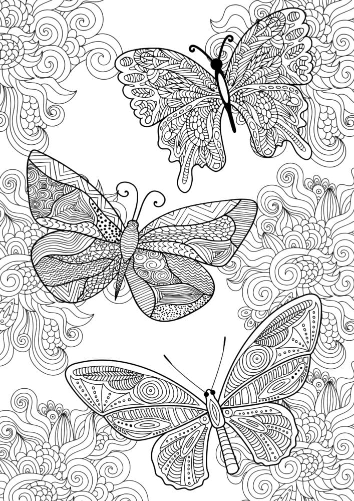 Målarbild för vuxna vackra fjärilar och ornament
