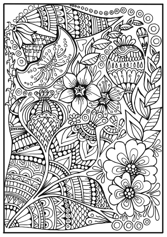 Målarbild för vuxna – läcker blomsterdesign – Bättre hälsa Gratis målarbilder för vuxna | Målarböcker, Målarbok, Zentangle