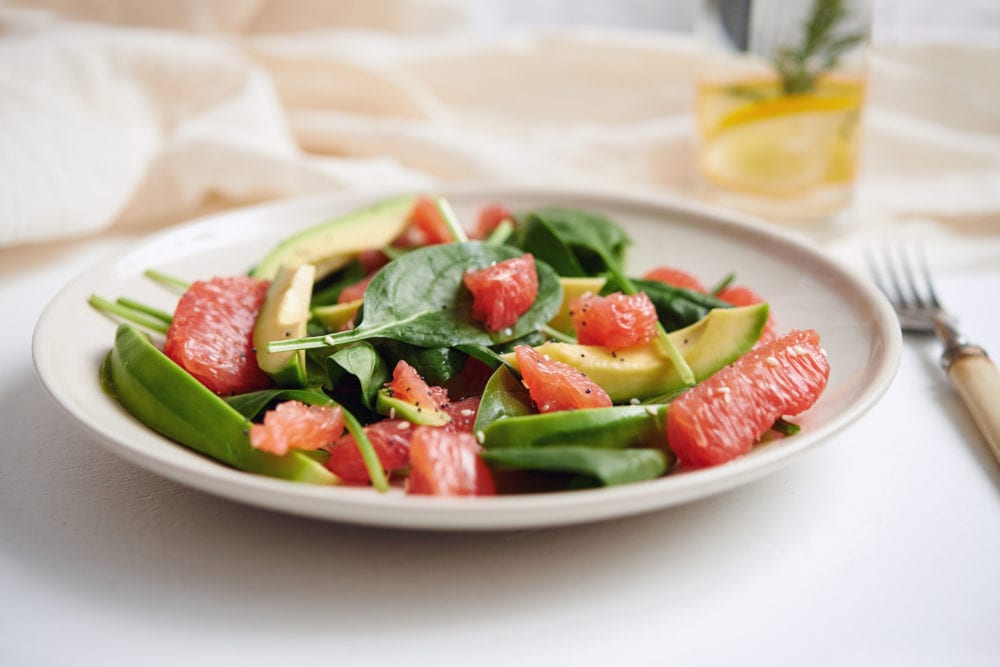 grape, frukt, recept, grapefrukt, sallad, spenat, avokado