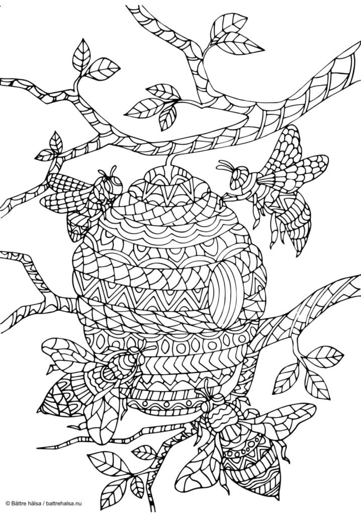 målarbilder, målarbild, gratis målarbilder, gratis målarbild, målarbok, målarböcker, målarbok för vuxna, målarböcker för vuxna, zentangle, mandala, mindfulness, måla, färglägga, mindfullness, doodle, bättre hälsa, bra hälsa, djur, natur, bin, bikupa