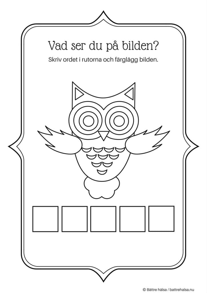 aktiviteter för barn, barnaktiviteter, pyssla och lek, knep och knåp, lära sig ord, måla, färglägg, målarbild, uggla, uv