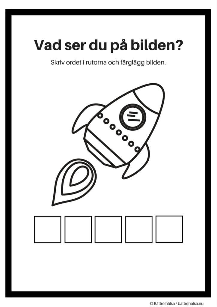 aktiviteter för barn, barnaktiviteter, pyssla och lek, knep och knåp, lära sig ord, måla, färglägg, målarbild, raket, rymden, rymdskepp, rymdraket