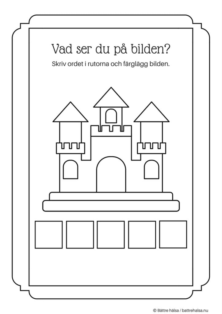 aktiviteter för barn, barnaktiviteter, pyssla och lek, knep och knåp, lära sig ord, måla, färglägg, målarbild, slott, saga, sagoslott