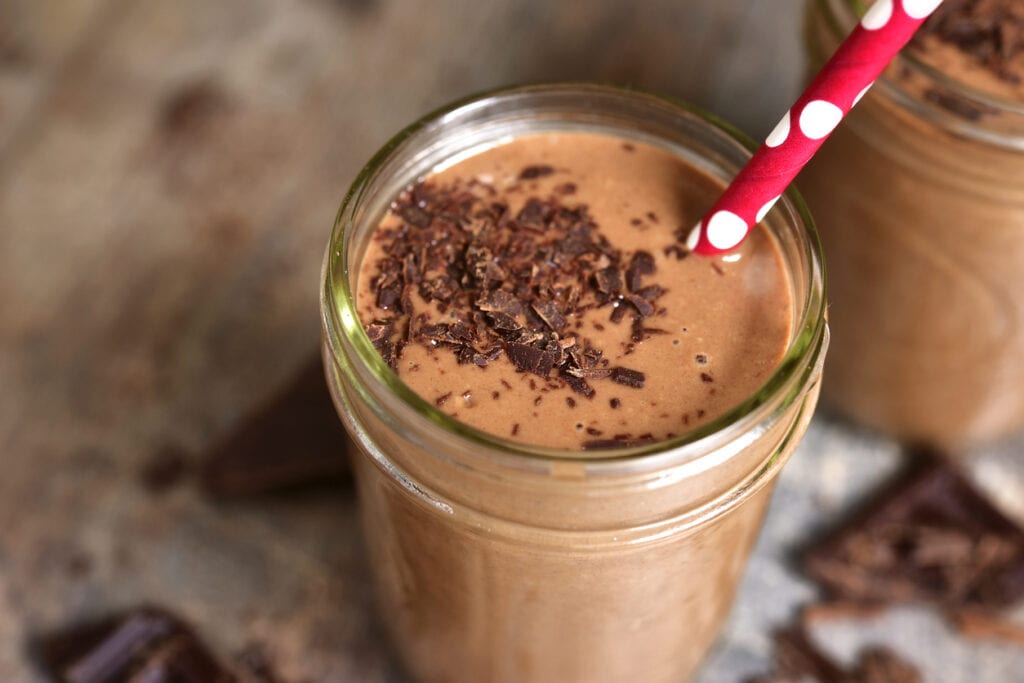 efterrätt med choklad, banan- och chokladsmoothie, choklad smoothie, smoothie med choklad